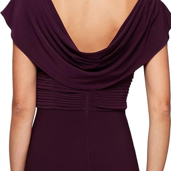Alex Evenings A-Line Matte Jersey Dress with Pleated Bodice Detail Eggplant - Picture 4 of 8